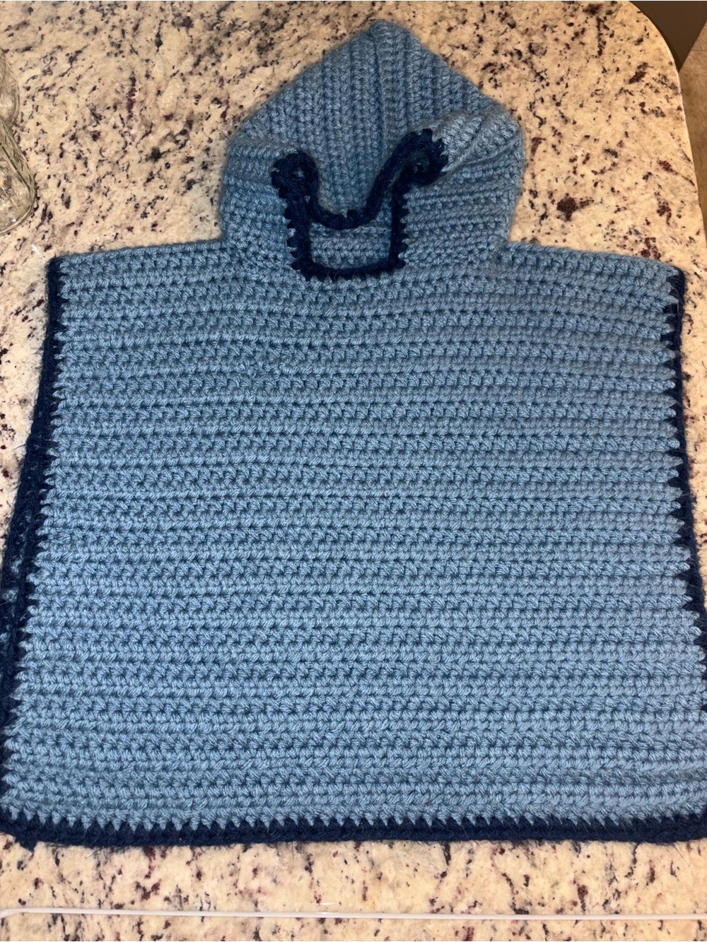 Handmade Blue Hooded Crochet Sweater Poncho adult s/m #grandmacore#boho#cozy